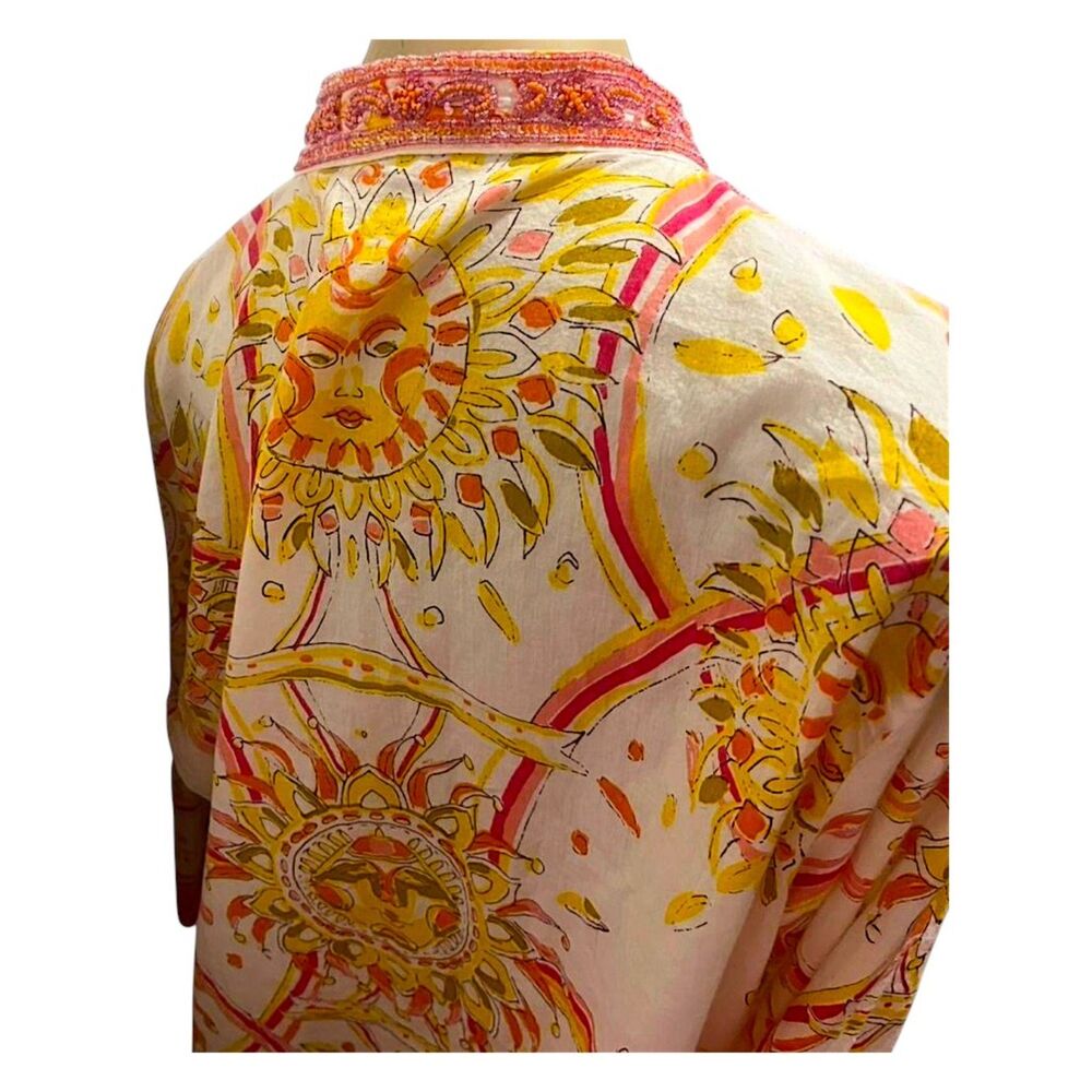 Keylime&pink heavily beaded detailing Orange and pink long sleeve top sun design